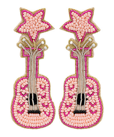 Pink Guitar Earrings