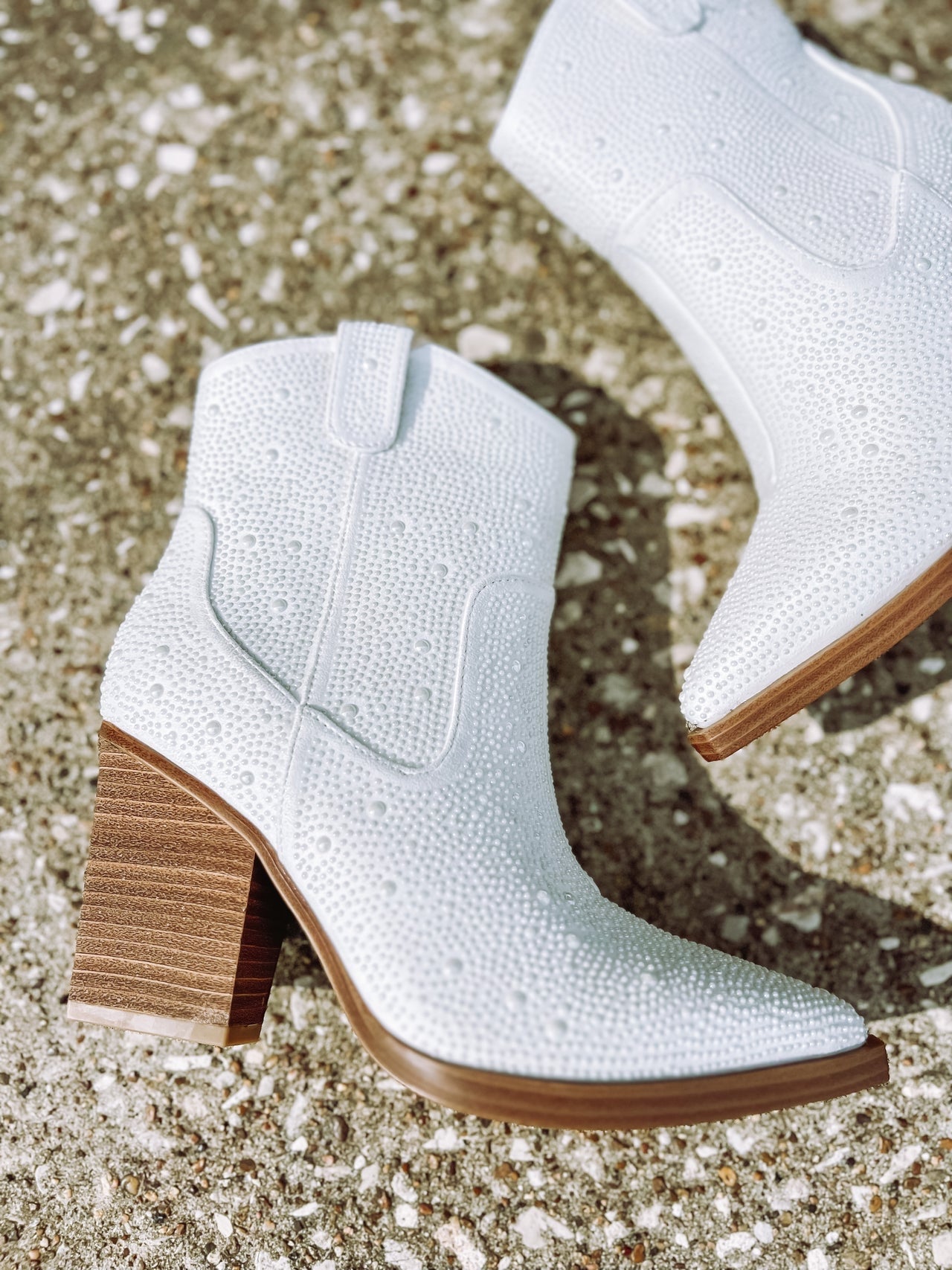 Katie Pearl Studded White Cowgirl Booties