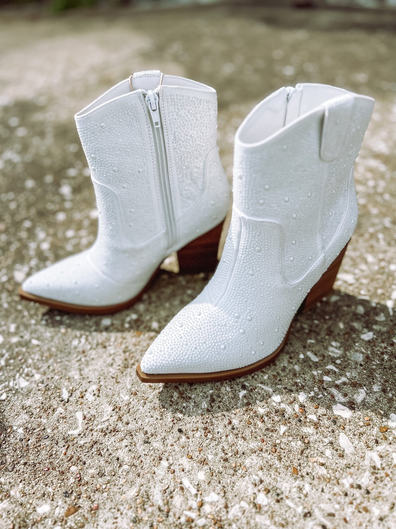 Katie Pearl Studded White Cowgirl Booties