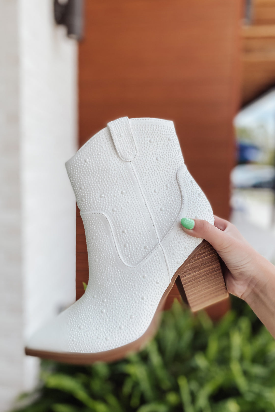 Katie Pearl Studded White Cowgirl Booties