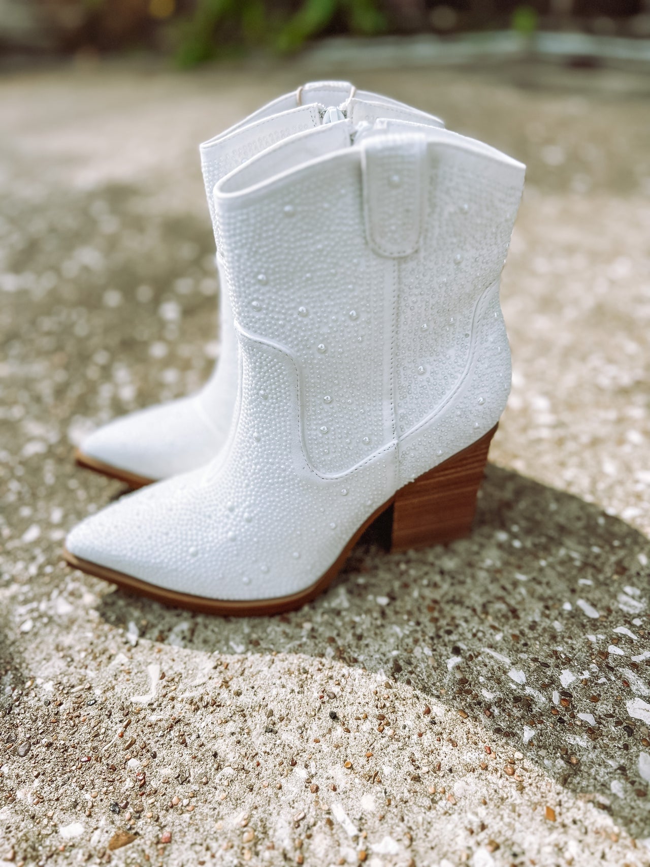 Katie Pearl Studded White Cowgirl Booties