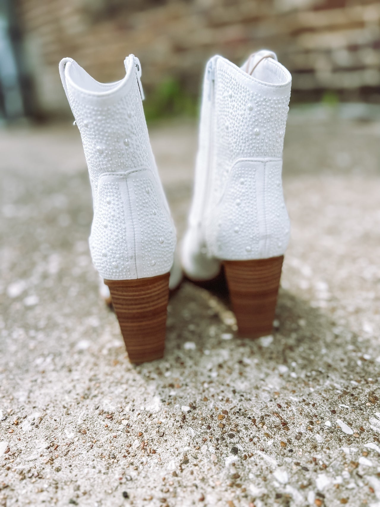 Katie Pearl Studded White Cowgirl Booties