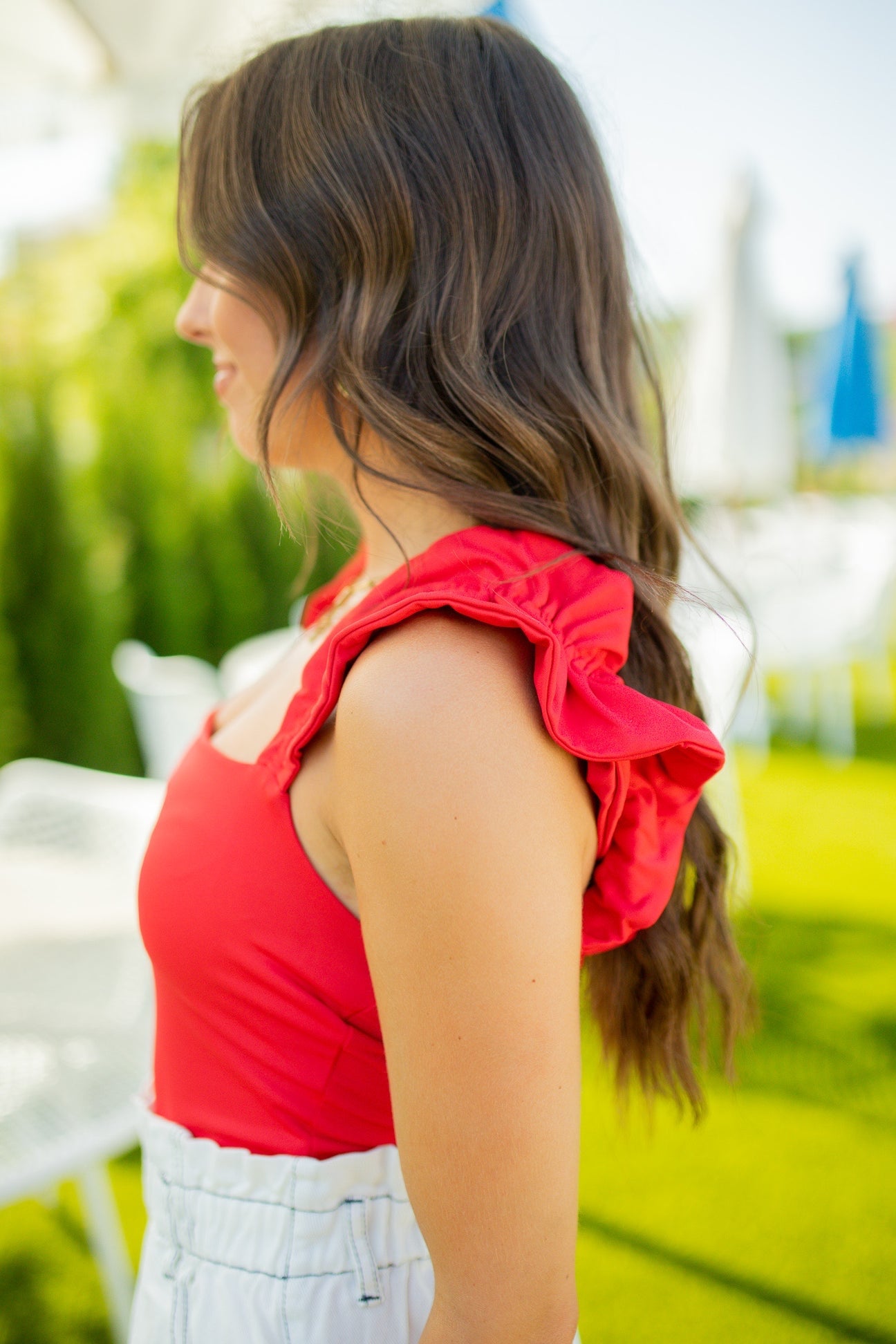 Red Ruffle Bodysuit