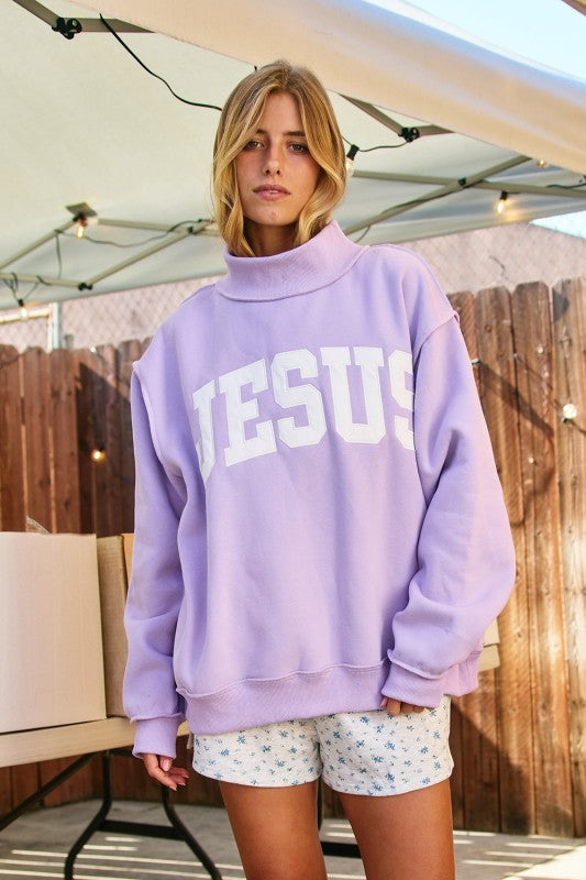 Jesus Embroidered Mock Neck Sweatshirt