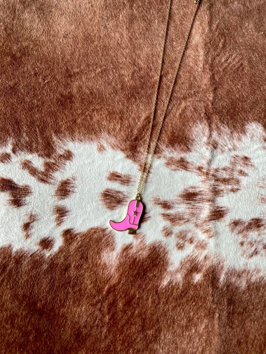 Pink Cowgirl Boot Necklace