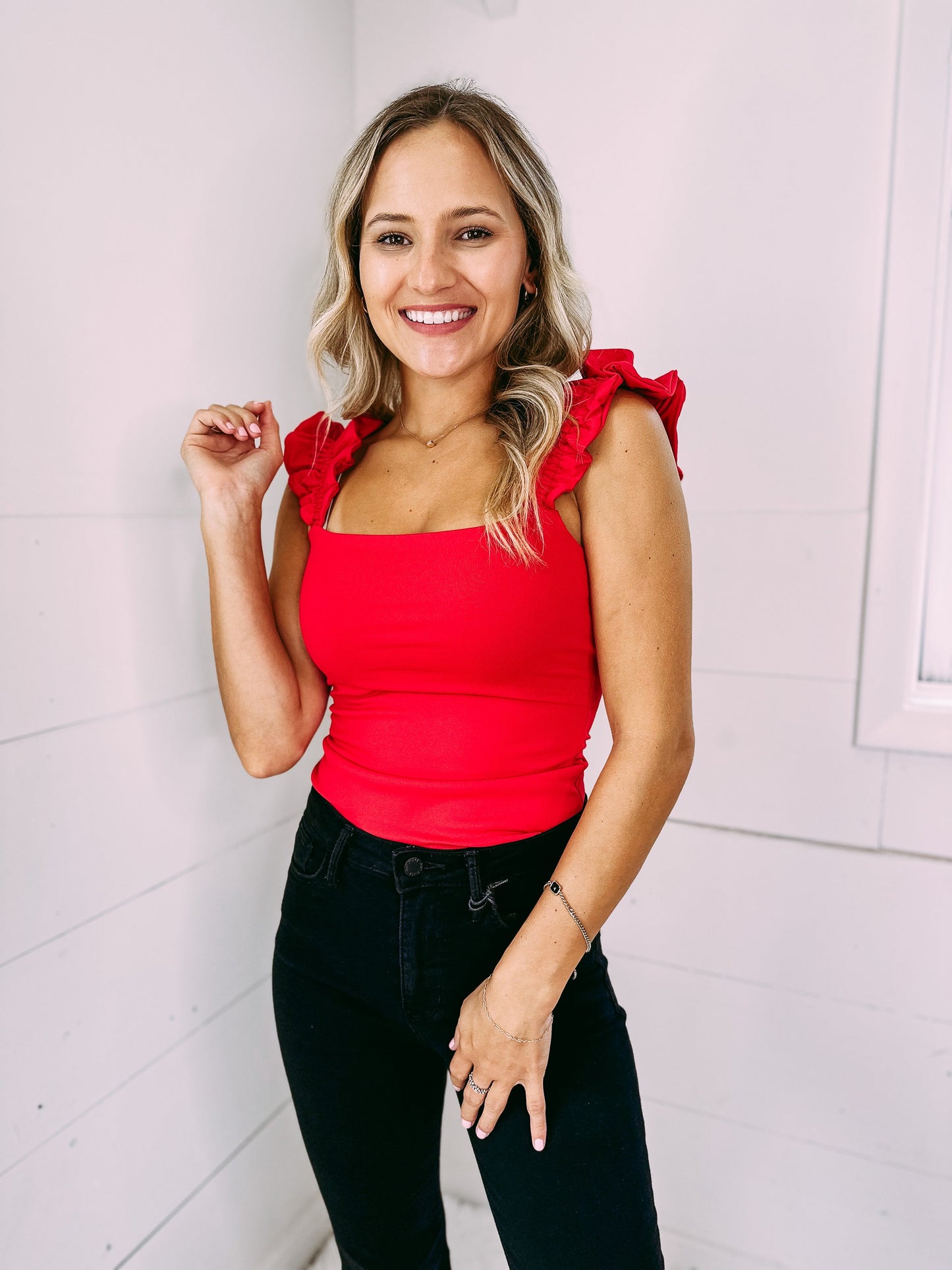 Red Ruffle Bodysuit