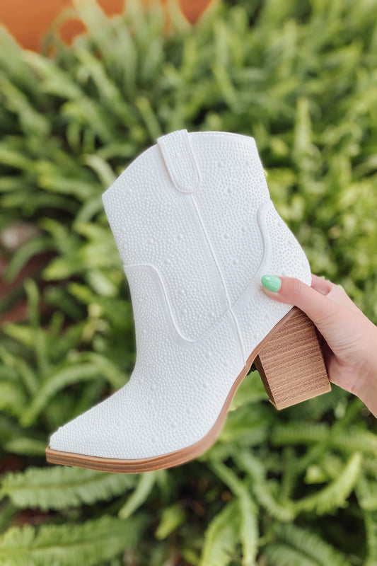 Katie Pearl Studded White Cowgirl Booties