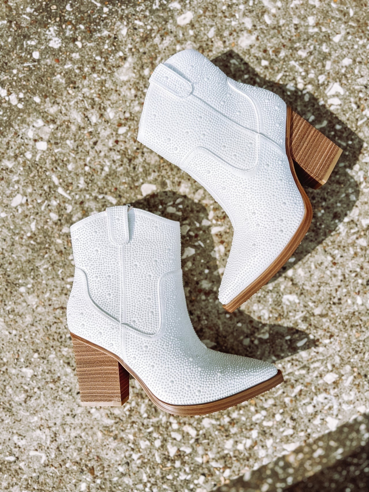 Katie Pearl Studded White Cowgirl Booties