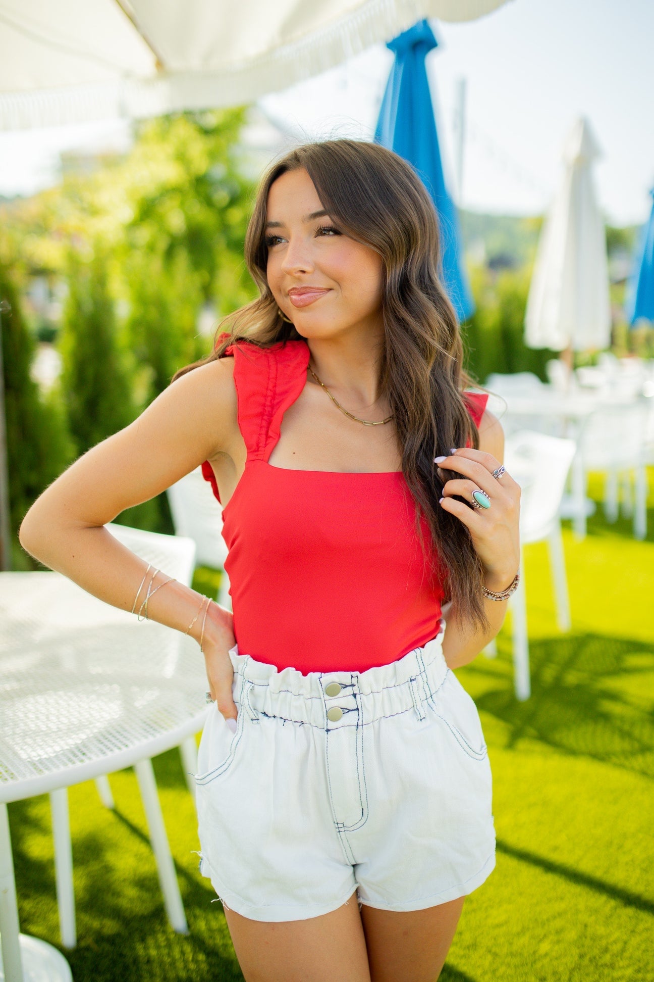 Red Ruffle Bodysuit