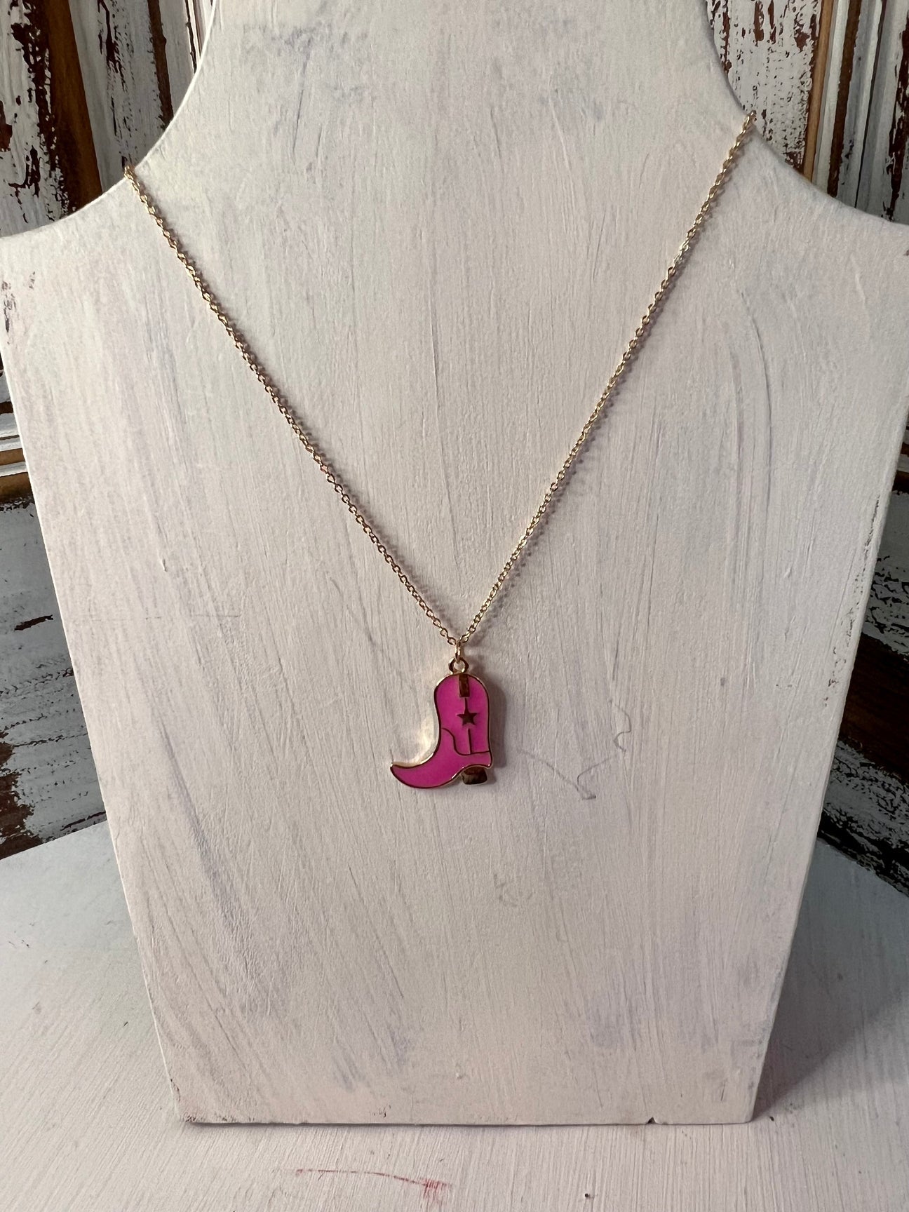 Pink Cowgirl Boot Necklace