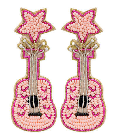 Pink Guitar Earrings