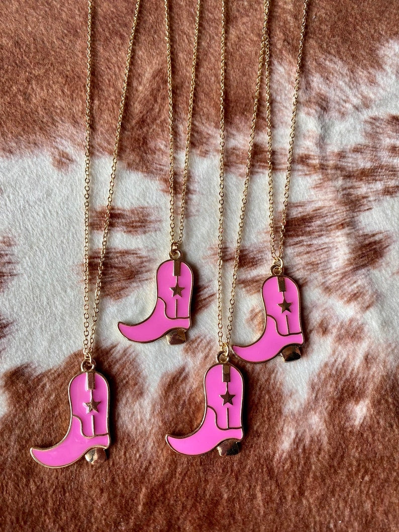 Pink Cowgirl Boot Necklace