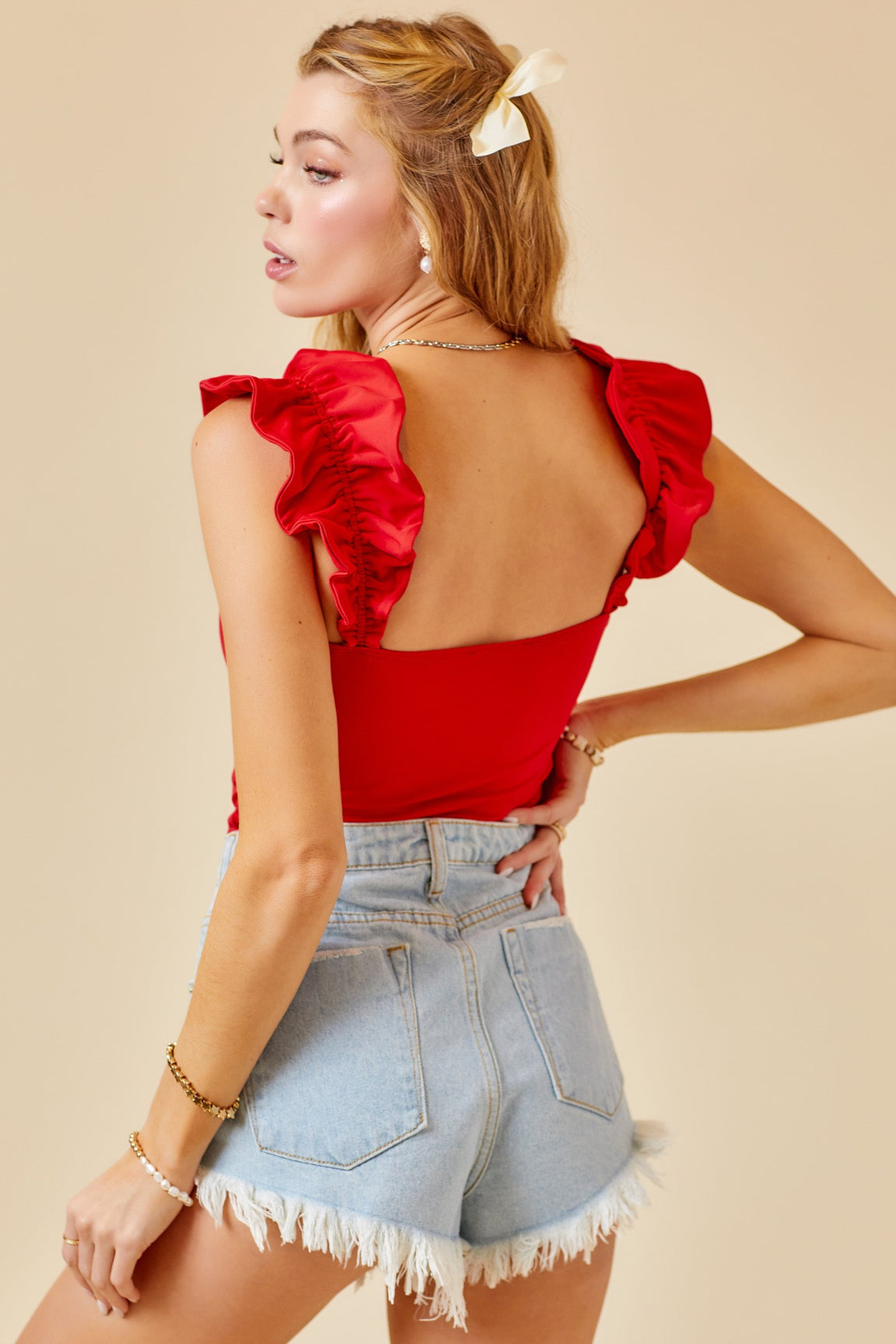 Red Ruffle Bodysuit