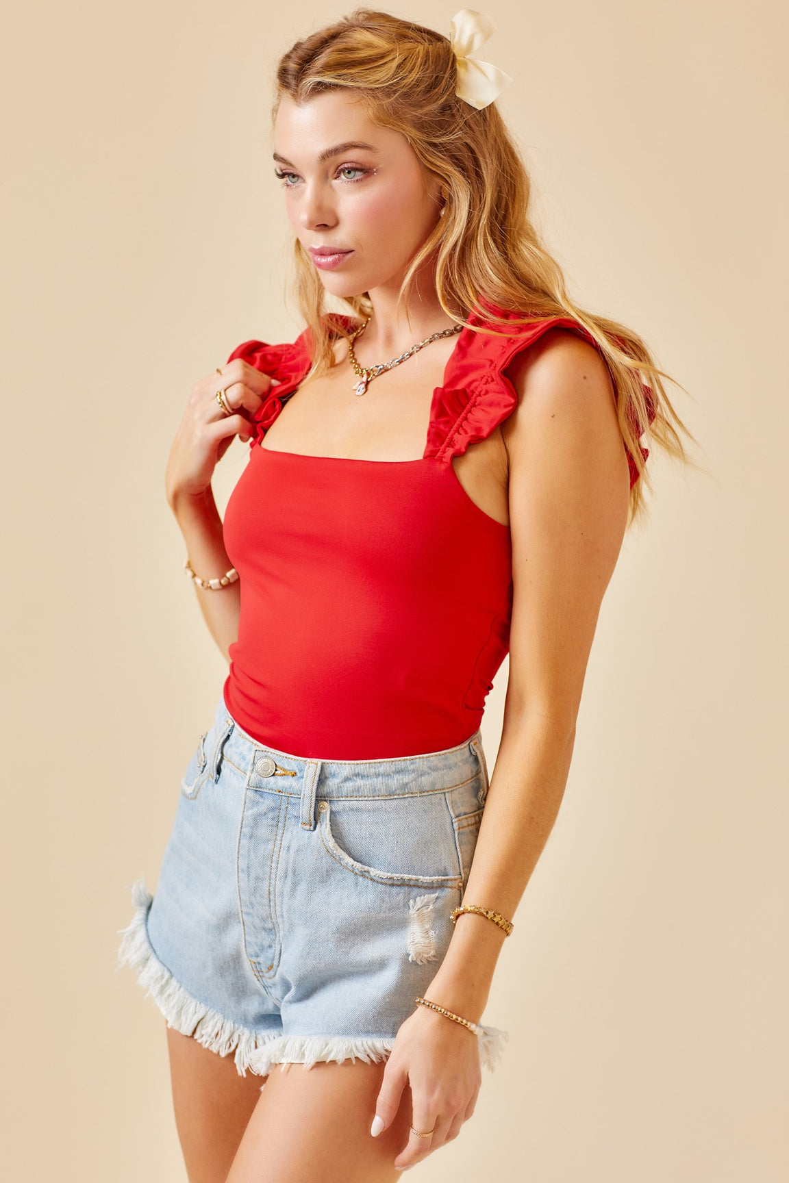 Red Ruffle Bodysuit